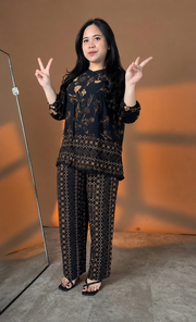 Elegant Midnight Flora & Geometric Print Co-ord Set