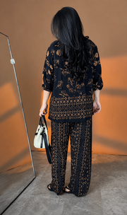 Elegant Midnight Flora & Geometric Print Co-ord Set