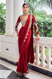 Faux Georgette Ready-to-Wear Real Mirror Work Saree