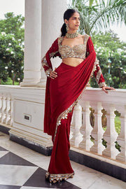 Faux Georgette Ready-to-Wear Real Mirror Work Saree