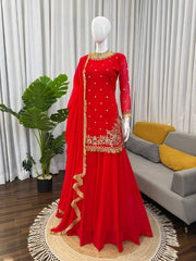 Lace Whisper Designer Top–Sharara Set