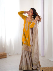 Pearl Glow Chinon Silk Top Sharara Set