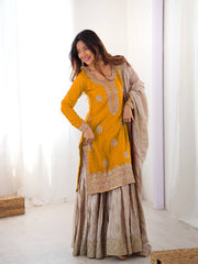 Pearl Glow Chinon Silk Top Sharara Set