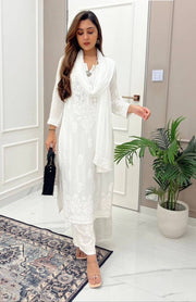 White Designer Chikankari Special Kurta With Palazza Set