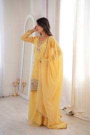 Elegant Crunchy Silk Kurta–Sharara Set
