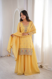Elegant Crunchy Silk Kurta–Sharara Set