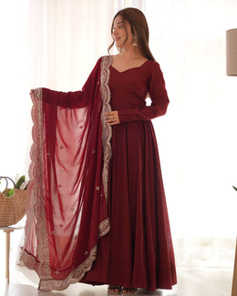 Premium Roman Silk Chanderi 16 Kali Anarkali Gown Set