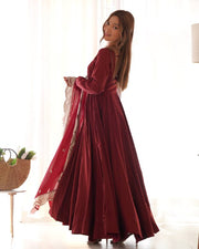 Premium Roman Silk Chanderi 16 Kali Anarkali Gown Set