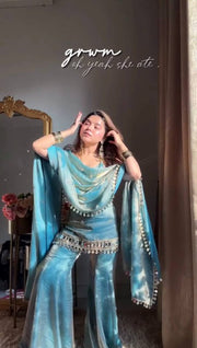 Elegant Fendy Silk Sharara Set with Real Mirror Work
